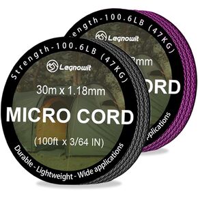 Micro Paracord ، 2 حزمة 1.18 مم × 100 قدم رقيقة مصغرة فائدة مضفر صغيرة paracord صغيرة لصياغة ، مشروع DIY ، التخييم والمزيد