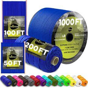 TECEUM Paracord Type III 550 Simple Blue – 200 ft – 4mm – Tactical Rope MIL-SPEC – Outdoor para Cord –Camping Hiking Fishing Gear and Equipment – EDC Parachute Cord – Strong Survival Rope 001
