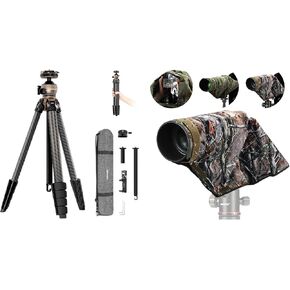 NEEWER LITETRIP LT35 61" Travel Tripod Carbon Fiber w Pan Tilt Low Profile Ball Head, Camera Rain Cover, Arca QR Plate Compatible with Peak Design Tripod Plate V3,Center Axis,2in1 Phone Clamp Handgrip
