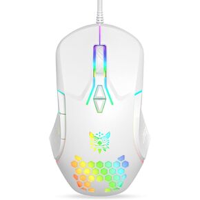 الماوس السلكي USB ، فأر الكمبيوتر مع إضاءة RGB ، 4 DPI قابل للتعديل ، الماوس المكتب البصري المريح ، 7 أزرار الفئران من النافذة/الكمبيوتر/الكمبيوتر المحمول/سطح المكتب/MAC/Chromebook ، أبيض