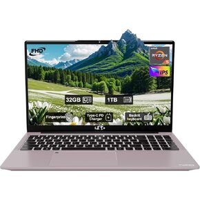 NIMO 15.6" FHD-Business-Laptop, 32GB RAM 1TB SSD AMD Ryzen 5(Beat i3-1215U, 4 Cores Up to 3.7GHz) 65W Type-C Fingerprint Backlit Keyboard IPS-Computer, Wi-Fi 5 BT5.2 Numpad Win 11 Silver