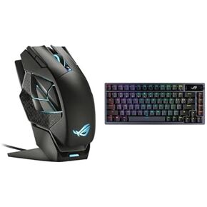 ASUS ROG Spatha X Wireless Gaming Mouse, Magnetic Charging Stand, 12 Programmable Buttons, Black ROG Azoth 75 Wireless DIY Custom Gaming Keyboard, NX Snow Switches