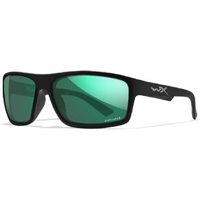 Wiley X Peak Captivate Polarized Sunglasses, Safety Glasses for Men and Women, UV Eye Protection for Shooting, Fishing, Biking, and Extreme Sports, Matte Black Frames, Green Mirror Tinted Lenses