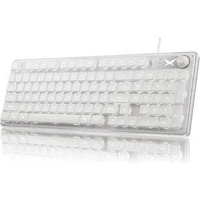 EWEADN F98 Wired Keyboard with Smart Display & Knob,98 Keys Aesthetic Computer Keyboards,Metal Panel,Cute Wired Cream Membrane Keyboard for Windows/PC-White