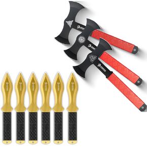 NEDFOSS 10in Throwing Knives and 12in Axes Combo with Full Tang Stainless Steel Design (9Pack)