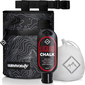 SURVIVOR Chalk Bag + Refillable Chalk Ball + Liquid Chalk Bundle