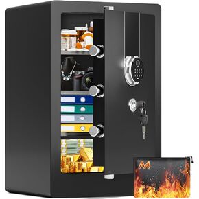 5.6 Cuft Large Fireproof Safe for Home, Heavy Duty Biometric Safes for Home Use Fire and Water Proof with Fingerprint Lock, Security Safety Box with Fireproof Bag, Document Safe for House Office