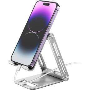 Adjustable Cell Phone Stand - Foldable Phone Holder Cradle Dock for Phone 14 13 12 11 Pro Xs Xs Max Xr X 8, Nintendo Switch - Compatible with All Phones (Space Gray)