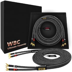 WORLDS BEST CABLES 6 Foot Ultimate - 12 AWG - Ultra-Pure OFC - Premium Audiophile HiFi Speaker Cable Pair with Eminence Spade Plugs & Carbon Tweed Jacket
