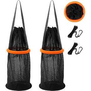 2 Pcs Floating Fish Basket Foldable Fishing Net Portable Collapsible Nylon Mesh Coated Net Kayak Fishing Accessories with Storage Cage for Keeping Minnows Leaches and Other Live Baits
