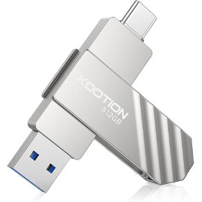 512GB Type-C Thumb Drive Dual USB 3.2 Flash Drive Up to 450MB/s, KOOTION 2 in1 OTG USB C Solid State Flash Drive, Swivel USB Drive Memory Stick for iPhone 15/16