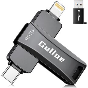 Gulloe 512GB Flash Drive Intended for iPhone, Plug and Play, No Application Required, Memory Stick Storage for Photos and Videos Backup, Compatible with iPhone iPad Android PC (Dark Grey)