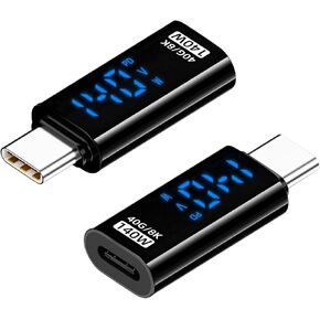 محول AREME 2 Pack USB-C مع عرض LED ، PD 140W USB Type C Male to Female Moalice for iPhone 15/15 Plus/15 Pro/15 Pro Max و iPad Air/Pro و MacBook وجهد الدعم وشاشة Power Smart (أسود)