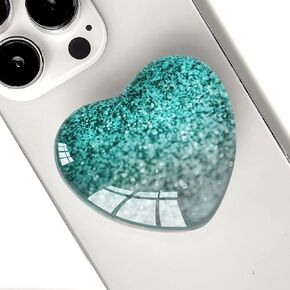 Expandiing Moblile Cell Phone Grip Heart Shape Glass Holder for Smartphones, Cellphone Collapsible Stand（ Green Sliver