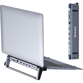 BoYata USB-C Laptop Docking Stand, 9 in 1 Aluminum USB C Dock Tablet Stand with 4K HDMI, 3 USB 3.0, PD 100W, Portable Docking Station for MacBook Pro/Air/Dell/HP/Surface/Lenovo, Plug and Play