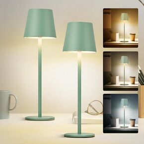 2Pack Cordless Table Lamp, 5200mAh IP54 Waterproof Rechargeable Battery Desk Lamp, 3 Color Stepless Dimming Up, Battery Operated Lamp for Kitchen/Bedside/Outdoor/Restaurant (Grass Green)