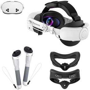 حزمة ملحق VR لـ META Quest 3S - 10000 مللي أمبير في الساعة حزام رأس البطارية ، وسادة الوجه ، مانع الضوء ، تمديد وحدة تحكم مزدوجة متوافقة مع Beat Saber ، Gorilla Tag ، First Person Tennis