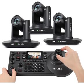 FoMaKo 4K PTZ Camera HDMI AI Auto-Tracking PTZ Camera 4K 20X Optical Zoom(3pcs), PTZ Controller PoE 3" LCD Screen Preview for Church Worship Education Conference Events, PTZ Bundle K20UHx3+KC608