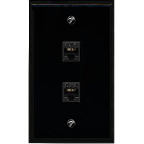 RiteAV 1 Gang 2 Port Cat6 Wall Plate - Black