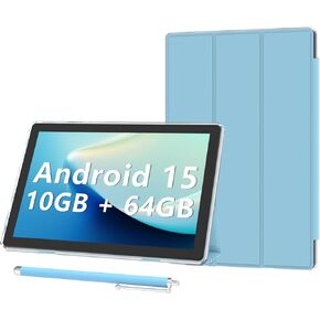 Android 15 Tablet 10 inch Tablets with Case, 10GB RAM + 64GB ROM (Expand to 1TB), Quad Core Processor Tablets, 5G WiFi 6, BT5.0, 1280x800 HD Screen, 6000mAh, Dual Camera, GMS, Widevine L1, Pink
