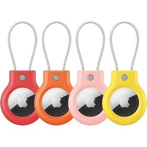 Meliya AirTag Keychain Holder - 4 Pack Airtag Lock Case with Wire Cable for Apple AirTags, Anti-Lost Ultra Durable Protective Case with Keyring for Luggage, Keys, Backpack, Pet, Bag