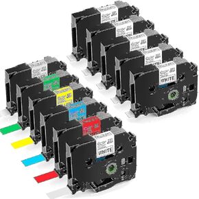 6 White+5 Multicolor Compatible Label Tape Replacement for Brother P Touch TZe Label Maker Tape 12mm 0.47 inch Laminated Black on White/Red/Blue/Yellow/Green/Silver, 1/2 Inch x 26.2 Feet(8m), 5+6 Pack