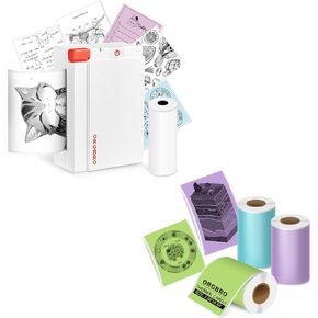 ORGBRO X3 Sticker Printer with 3 Rolls Colorful Non-Adhesive Paper, Bluetooth Thermal Printer Support 2-3 inch Printing Width, 57mm x 3m Thermal Stickers for Study Notes, Plan Journal, Photo