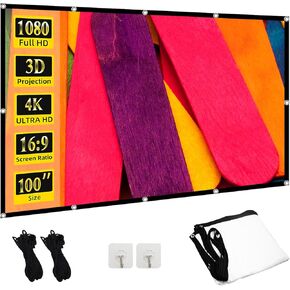 TOWOND 100 inch Projector Screen, Wrinkle-Free Projection Screen16:9 Foldable Portable Projector Movies Screens for Home Theater Outdoor Indoor Support Double Sided Projection