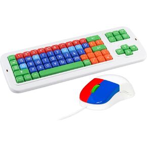 Clevy Kids Mouse Kids Lowercase Keyboard Bundle - Spill Proof Large Print Lowercase Kids Keyboard Kids Mouse Wired USB - Compatible with Win & Mac OS