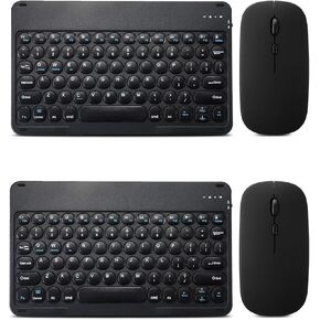 2 Pack Ultra-Slim Bluetooth Keyboard and Mouse Portable Mini Wireless Keyboard Rechargeable for Apple iPad iPhone Samsung Tablet iPhone Smartphone iOS Android Windows, Round Keys Black