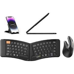 ProtoArc XK03 Ergonomic Foldable Keyboard and Rechargeable Ergonomic Vertical Mouse Gray
