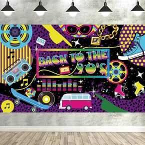 Back to The 90's Photography Backdrop 5x3FT Retro Radio 90s Party Photo Background Throwback 90's/Funny 1990's/I Love 90s/Rock Punk Music Dance Disco Boom Box Hip Hop 90th Birthday Party Supplies