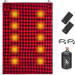 Heated Sleeping Bag pad, Heated Sleeping Bag Liner, 5 Heating Zones, Multi USB Power Supported, Operated by Battery Power Bank or Other USB Power Supply, with 2pcs 20000mah Battery.