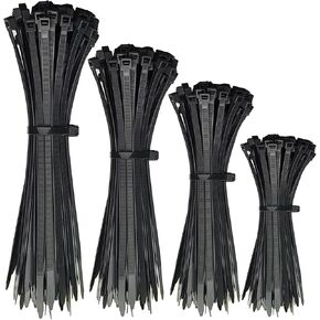 Zip Ties Assorted Size 400 Pack 8+12+14+16 Inch,75 LBS Tensile Strength Heavy Duty Cable Ties, Self-Locking Wire Ties Plastic Black Zipties for Indoor Outdoor Use