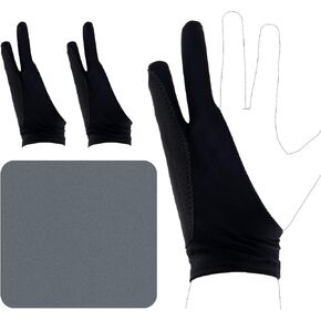 2 Pack Two-Finger Artist Glove for iPad & Graphics Drawing Tablet, 7.09x2.76in Smudge Guard Digital Drawing Art Gloves with Cleaning Cloth for Right Hand and Left Hand, Digital Artist Gift (Small)