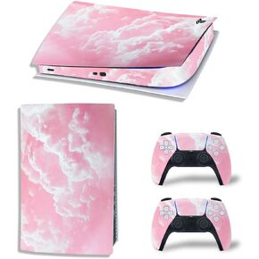 Skin Sticker for PS5 Console and Wireless Controller, Full Set Vinyl Decal Protective Cover Wrap for Digital Edition (Pink)