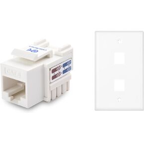 Cable Matters UL Listed 25-Pack RJ45 Keystone Jack in White and Keystone Punch-Down Stand & 10-Pack Low Profile 2-Port Keystone Jack Wall Plate in White