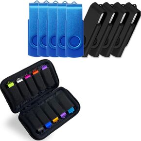 Bundle of USB Case of 10 Slots and 2GB USB Flash Drives 10 Pack Blue Mix Black USB Holders to Organize 10 Thumb Drives 2 GB