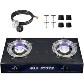 Propane Camping Stove 2 Burners for Outdoor Cooking, Portable Gas Stove Double Burner with CSA LPG Hose, Auto Ignition 17000 BTU Propane Stove