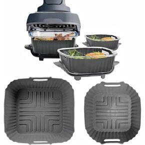 Silicone Air Fryer Liners for Ninja Crispi Glass FN101GY, 2 Pack Reusable Air Fryer Accessories, Large Airfryer Liner for 4 QT Container & Small Liner for 6 Cups Container (Grey)
