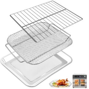 GCQ Air Fryer Accessories for Emeril Lagasse 26 QT Extra Large Air Fryer Convection Toaster Oven, 3 Pieces Set Food Grade Steel Air Fryer Bake Pan Basket Wire Rack Kit Replacement Parts