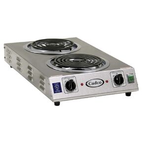 Cadco CDR-2TFB 13-1/2" Electric Portable Countertop Space Saver, Double Hot Plate w/Two Tubular Burners for Restaurant Hotel Food Truck Concession Kiosk, Stainless Steel, 220v