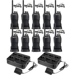 Retevis RT21 Walkie Talkies(10 Pack) Bundle with Six-Way Charger(2 Pack) with Earpiece,2 Way Radio Long Range,Rugged Emergency Alarm,Handfree, Portable FRS Two Way Radios for Warehouse Education