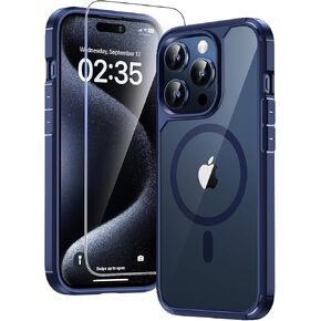 TAURI 3 in 1 Magnetic for iPhone 15 Pro Case, [Designed for Magsafe] with 2X Screen Protector, [Military Grade Drop Protection] Case for iPhone 15 Pro - Blue