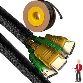 XFasten Cord Protector 3/4 Inch 25ft - PET Expandable Braided Cable Sleeve - Pet Chew Proof Wire Loom for Audio, Video, PC, TV, Automotive Wire Management, Puppy, Cat Proof Black Cable Wrap for Cords