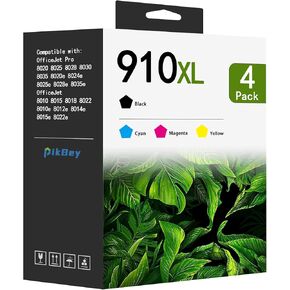 910XL Ink Cartridges Combo Pack (4-Pack, Black/Cyan/Magenta/Yellow) Compatible 910XL 910 Ink Cartridges Replacement for OfficeJet 8010 8015 8018 Pro 8020 8025 8028 8030 8035 8025e 8028e Printer