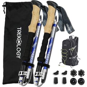 TREKOLOGY Bundle of TREKZ (Blue 100cm) Collapsible Hiking Trekking Poles & 40L Black Lightweight Camping Backpack Bag - Outdoor Trip, Hiking, Trekking & Camping Set