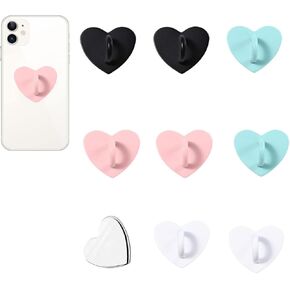 8 pcs Cell Phone Finger Ring Stand，Heart Shape Adhesive Metal Smartphone Finger Grip Hook，Charm Finger Grip Loop for Mobile Phone Pad Tablet