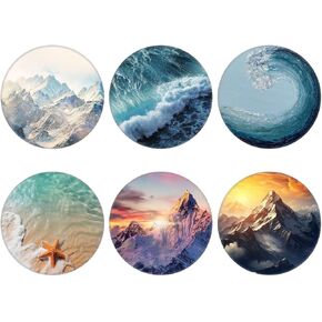 (6 Pack Collapsible Cell Phone Grip for Smartphones,Mobile Expanding Cellphone Holder Kicktand for Phone - Ocean and Moutain