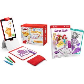 Osmo - Creative Starter Kit & Super Studio Disney Princess for Fire Tablet-Ages 5-12-Creative Drawing, Learn to Draw & Problem Solving/Physics-(Fire Tablet Base Included) 4 Educational Learning Games